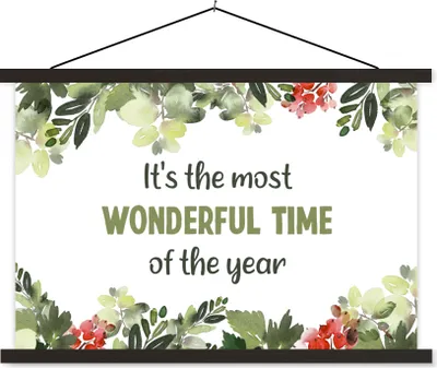 Produktbild von MuchoWow® Textilposter Weihnachten - Zitat - Aquarell 90x60 cm mit schwarzem Rahmen - Aufhängungssatz