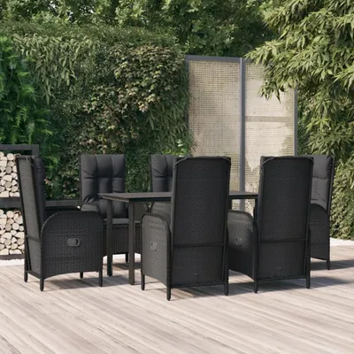 Produktbild von BEI CLORIS 7-tlg. Garten-Essgruppe mit Kissen Schwarz Poly Rattan 2024 Neu5290308