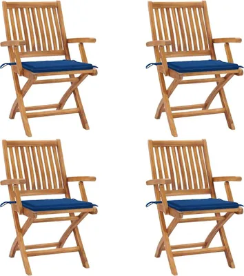 Produktbild von Klappbare Gartenstühle mit Kissen 4 Stk. Massivholz Teak