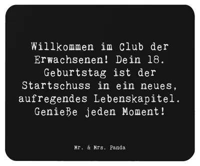 Produktbild von Mr. & Mrs. Panda Mouse Pad Spruch 18. Geburtstag Start - Schwarz - Geschenk, laptop mousepad, schöne Momente genießen, pc mauspad, Geburtstagsgeschenk, mausunterlage