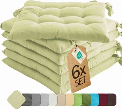 Produktbild von Sitzkissen Stuhlkissen Indoor & Outdoor 6er Set 40x40 cm - Minze - etérea Stuhl Kissen Auflage mit Bändern