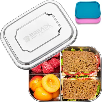Produktbild von Edelstahl Brotdose mit 3 Fächern - spülmaschinenfest - lebensmittelecht - Lunchbox 1000 ml