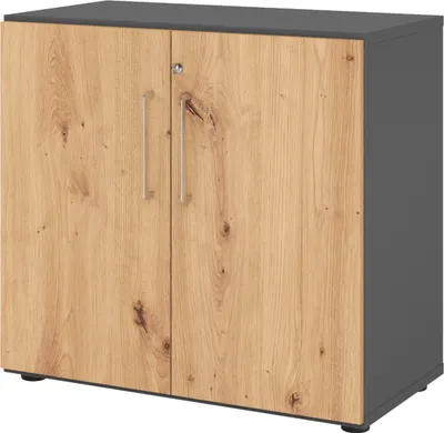 Produktbild von bümö smart Aktenschrank - 2 Ordnerhöhen - Nachbildung: Graphit/Asteiche