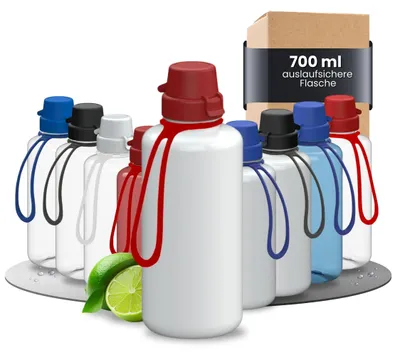 Zdjęcie produktu dla Butelka do picia dla dzieci "School" 700 ml - wytrzymała butelka na wodę z tritanu, odporna na pęknięcia, z rączką - wolna od BPA, szczelna, można myć w zmywarce - biało-czerwona