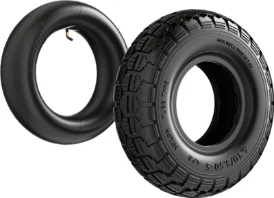 Image de Wiltec Pneu 11x4.10/3.50-5 et Chambre à air – Valve coudée – 300 x 300 x 77 mm – 4 PR – capacité de charge 130 kg – pour Tondeuse à gazon Tracteur à pelouse Brouette Chariot Diable