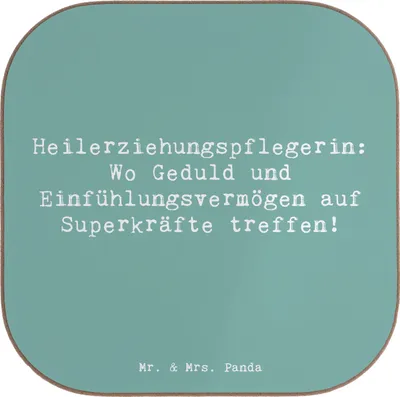 Produktbild von Mr. & Mrs. Panda Untersetzer für Gläser Spruch Heilerziehungspflegerin Superkräfte - Meeresbrise - Geschenk, inspirierender, Coaster, Beruf, Behindertenhilfe, Herzblut