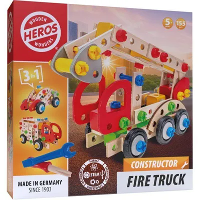 Image de HEROS Constructor - Camion de pompier a construire - En bois 100 % - 155 pieces - Des 5 ans