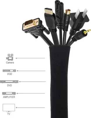 Imagen del producto de Funda organizadora de cables para ocultar y proteger, ideal para televisores, ordenadores, refrigeradores. Cubierta de neopreno para cables, con diseño de cremallera, de 50 cm