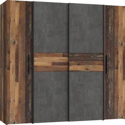 Produktbild von Furniture24 Kleiderschrank Narago Klts62321-C754 Schwebetürenschrank Mit Drehtüren 200.1 X 190.5 X 61.2 Cm Old Wood/Beton Dunkelgrau