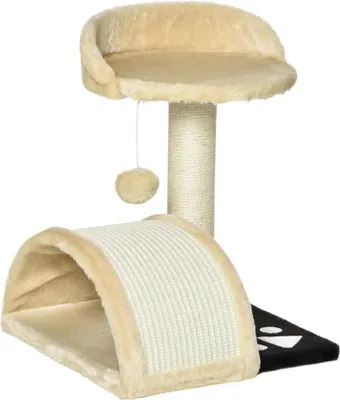 Image de Arbre à chat - Arbre à chat - 2 niveaux - Bois - Colonne griffoir - Griffoir - Beige