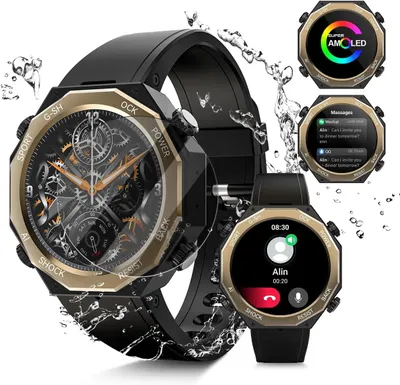 Produktbild von Smartwatch Herren mit Telefonfunktion 680mAH 1.45 AMOLED Militär Smartwatch Pulsuhr Herzfrequenzmonitor Schlafmonitor Schrittzähler 5ATM Wasserdicht