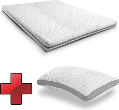 Produktbild von Kaltschaumtopper Supportho Premium Topper 140 x 200 cm H3, Höhe 9 cm, Härtegrad H3 mit antibakteriellem Bezug + Supportho Gel-Effekt Kissen 40 x 80 cm