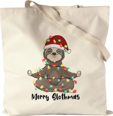 Produktbild von Merry Christmas Jutebeutel Stoffbeutel Geschenkidee Faultier-Fans Sloth Lustiges Motiv für Weihnachten für Familie Freunde