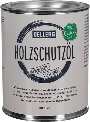 Produktbild von OELLERS Holzschutzöl 1L Holz Öl für außen und innen, Holz Pflegeöl für Gartenmöbel, Terrassen, Dielen, Bangkirai u.v.m.