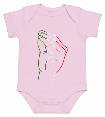 Obrázok produktu pre Talianska vlajka s modliacimi sa rukami, symbol viery, kresťanstva. Talianska vlajka. Body pre bábätko, ružová farba, veľkosť 12/18 mesiacov