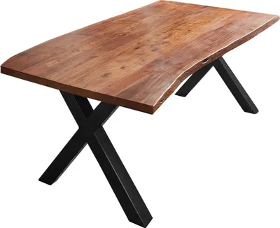 Produktbild von Esstisch Baumkante massiv Akazie nuss 180 x 90 X-Gestell schwarz XANTEN