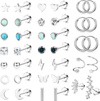 Image de 19 paires de petites boucles d'oreilles en acier chirurgical, créoles et piercing