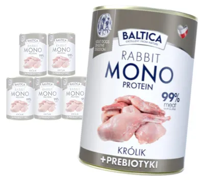 Zdjęcie produktu dla Baltica Monoprotein Królik Prebiotyki 6x400g Hipoalergiczna Bezzbożowa Mokra Karma Dla Psa