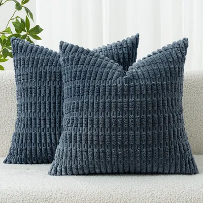 Productafbeelding van Kussensloop set van 2, 50x50 cm, kordsuède, gerstekleur, blauw