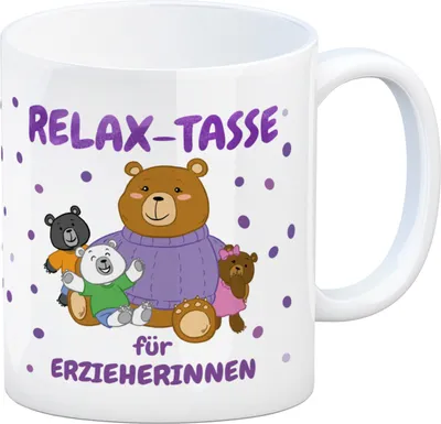 Produktbild von Relax Tasse für Erzieherinnen Kaffeebecher mit süßem Bär-Motiv