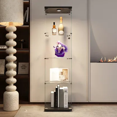 Image de Vitrine : Armoire vitrée, meuble de rangement, vitrine pour collections, présentoir. Portes en verre trempé, éclairage LED