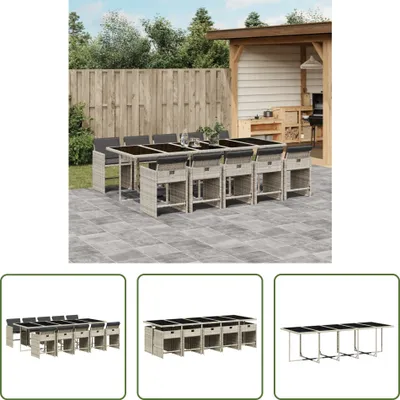 Produktbild von The Living Store 11-tlg. Garten-Essgruppe mit Kissen Hellgrau Poly Rattan