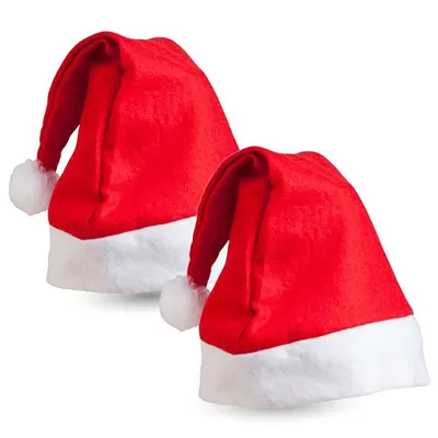 Obrázek produktu pro 2ks Vánoční čepice Santa klobouk dospělý plyšový okraj Vánoční večírek červený Santa klobouk Santa teplý kožešinový okraj Santa klobouk