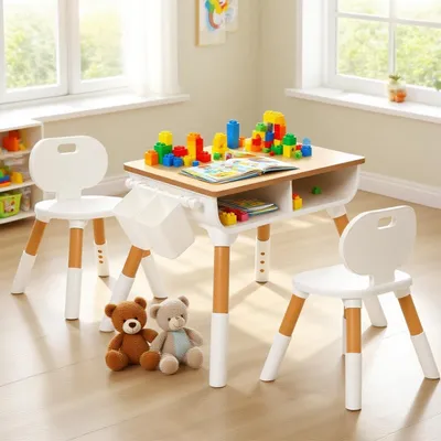 Immagine prodotto di Tavolo da gioco per bambini con 2 sedie, altezza regolabile