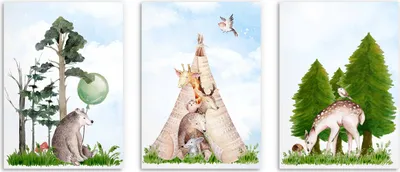 Produktbild von Poster für Kinder Pastellfarbenes Waldtier-Set fürs Kinderzimmer 30x40