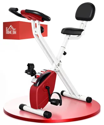 Image de Vélo d'appartement - Ergomètre avec dossier - 8 niveaux de résistance magnétique - Écran LCD - Capteurs de fréquence cardiaque - Selle réglable - Charge maximale : 110 kg - Rouge