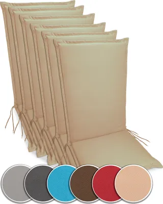 Produktbild von sunnypillow 6er Set Gartenstuhlauflagen  120 x 50  extra Dicke 9cm  Hochlehner Auflagen waschbar wasserdicht  Polsterauflagen Outdoor Stuhlauflagen Polster Sitzkissen Gartenstuhl  Beige