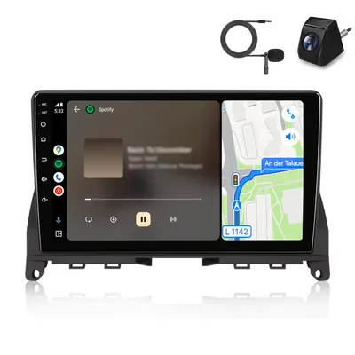 Obrázok produktu pre Dodatočne montované rádio kompatibilné s Mercedes-Benz C-Klasse W204 S204 2006–2011, CarPlay, Android Auto, navigácia, Bluetooth, DAB+, zadná kamera, 9 palcov, 32 GB