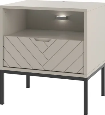 Produktbild von Nachttisch BRIZZI 04 Kaschmir mit Schwarze Metallrahmen Nachtschrank mit Schubladen Kleine Schrank Schlafzimmer