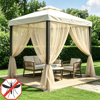 Produktbild von 2er Set Gardine Außen Moskitonetz, Mückennetz Pavillon,Insektenschutz Verstellbar Fliegengitter Terrasse Garten,Beige B160xH213cm