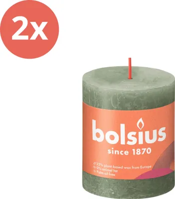 Zdjęcie produktu dla Bolsius - Rustykalna świeca filarowa - 80/68 - 1 sztuka w opakowaniu - Świeża oliwka - Opakowanie wartościowe - 2 sztuki