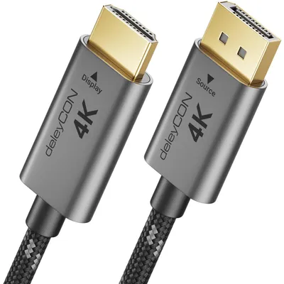 Produktbild von deleyCON 5m 4K DisplayPort auf HDMI Kabel (für Monitor, TV, Beamer) - 4K@60Hz - Unidirektional DisplayPort zu HDMI - Aluminium-Stecker + Nylonkabel - für DP Computer, PC, Grafikkarte
