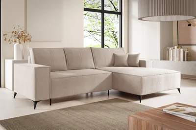 Produktbild von Ecksofa L-Form ANTONIO ARAGON 294x185 cm – Schlaffunktion, Bettkasten, Ottomane frei wählbar, Webstoff Hellbeige