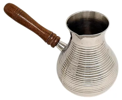 Produktbild von Cezve Kaffeekanne 500 ml aus vernickeltem Messing mit abnehmbarem Holzgriff