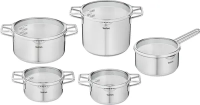 Produktbild von TEFAL Nordica H852SA55 oceľová súprava hrncov s pokrievkou 10-dielna, hrniec: 18/20/24 cm, panvica vysoká 22 cm, rondel 16 cm