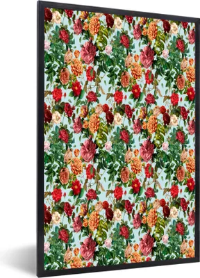 Produktbild von MuchoWow® MuchoWow® Gerahmtes Poster Blumen - Rot - Muster 60x90 cm - Poster mit zchwarzem Bilderrahmen - Kunst