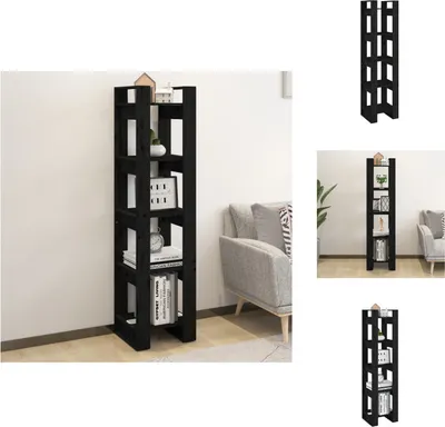 Obrázok produktu pre vidaXL Regál/rozdeľovač izieb čierny 41x35x160 cm masívne borovicové drevo - Regály a knižnice