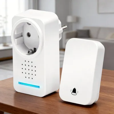Immagine prodotto di Aigostar, campanello wireless, senza batterie, campanello radio con presa EU, impermeabile, campanello wireless con display LED, 5 livelli di volume, 30 melodie, bianco