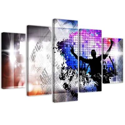 Produktbild von 5-teiliges leinwandbild kunsttanz 200x100 cm Feeby blau wandbild bereit zum aufhängen
