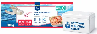 Zdjęcie produktu dla Krewetki białe obrane z ogonkiem 16/20 800 g