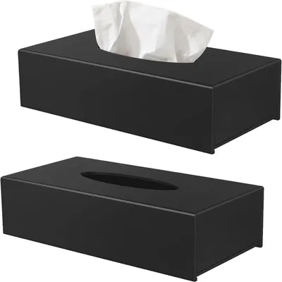 Image de Boîtes de mouchoirs, lot de 2, dimensions 24 x 12,3 x 6,2 cm, finition noire mate, pour salon