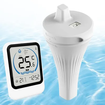 Produktbild von Schwimmendes Poolthermometer digital, präziser Temperaturmesser mit LCD Display & 50m Funkreichweite für Pool & Whirlpool