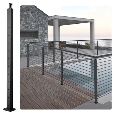 Obrázok produktu pre VEVOR stĺpik káblového zábradlia, 106,68 x 2,54 x 5,08 cm Oceľový rohový stĺpik zábradlia v tvare písmena L, 12 predvŕtaných otvorov, stĺpik káblového zábradlia z nehrdzavejúcej ocele SUS304 s horizontálnou a zakrivenou konzolou, 1 balenie