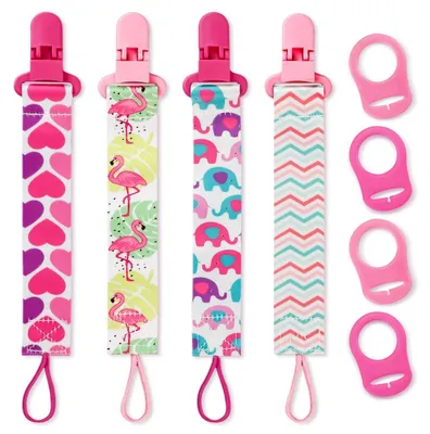 Produktbild von Schnullerband Baby 4er Set mit Adaptern, Schnullerkette für geborene, Geschenk Rose