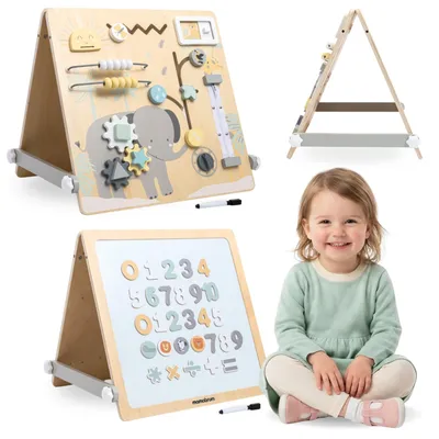 Image de Mamabrum 2-en-1 : tableau d'apprentissage en bois pour enfants, tableau magnétique Montessori et tableau d'activités avec accessoires, jouet éducatif à partir de 2 ans