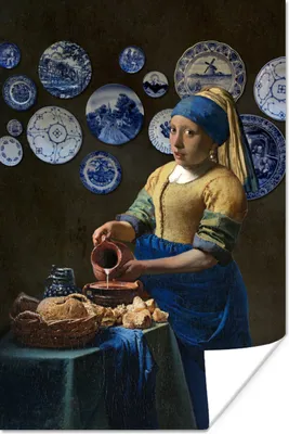 Produktbild von MuchoWow® Poster Milchmädchen - Mädchen mit Perlenohrring - Delfter Blau 60x90 cm - Wanddekoration
